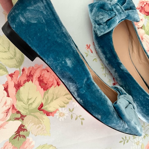 Dee Ocleppo Velvet Bow Teal Turquoise Blue Green Flat Pump Size 9 Leather - Picture 11 of 13